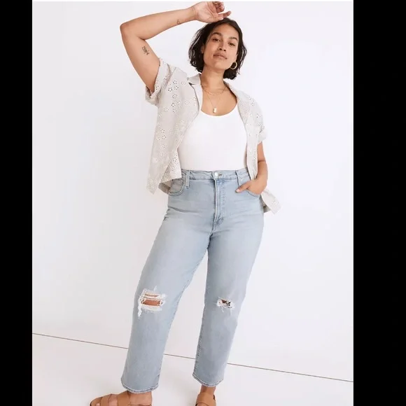 NWT Madewell Perfect Vintage Straight Jean in Danby Wash: Knee-Rip Edition - Picture 2 of 8